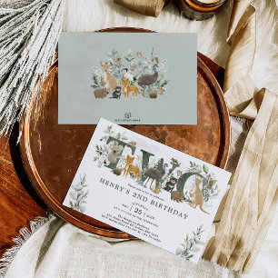 Sage Green Blätter Australische Tiere 2. Geburtsta Einladung