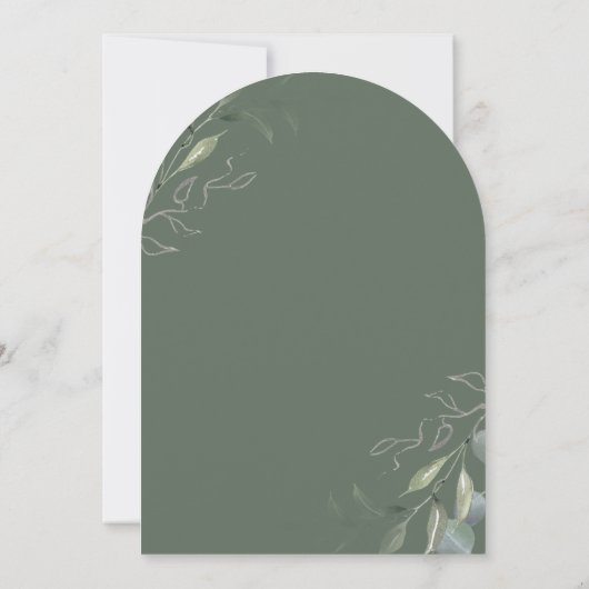 Sage green Blätter boho arch Hochzeit Einladung (Rückseite)