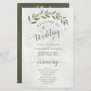 Sage Green Blätter Elegantes Hochzeitsprogramm