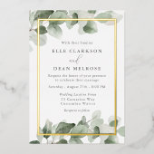 Sage Green Blätter Gold Border Wedding Folieneinladung (Vorderseite)