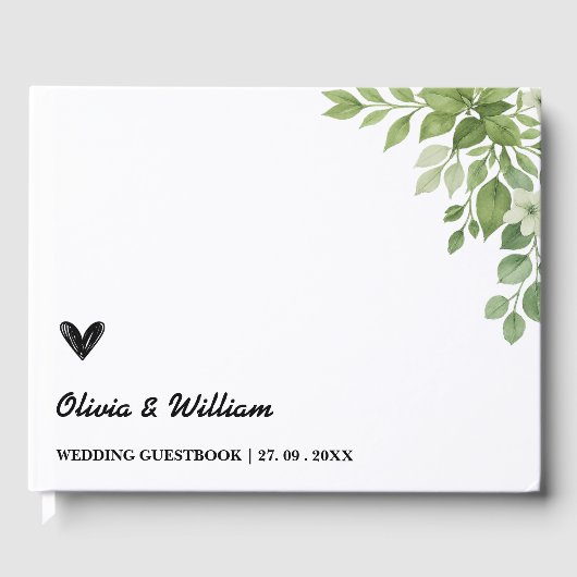 Sage Green Blätter Grüne Blumenzwiese Gästebuch (Vorderseite)