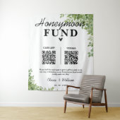 Sage Green Blätter Honeymoon Fund QR Wedding Wandteppich (Beispiel)
