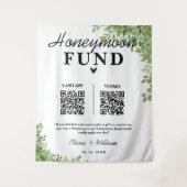 Sage Green Blätter Honeymoon Fund QR Wedding Wandteppich (Vorderseite)