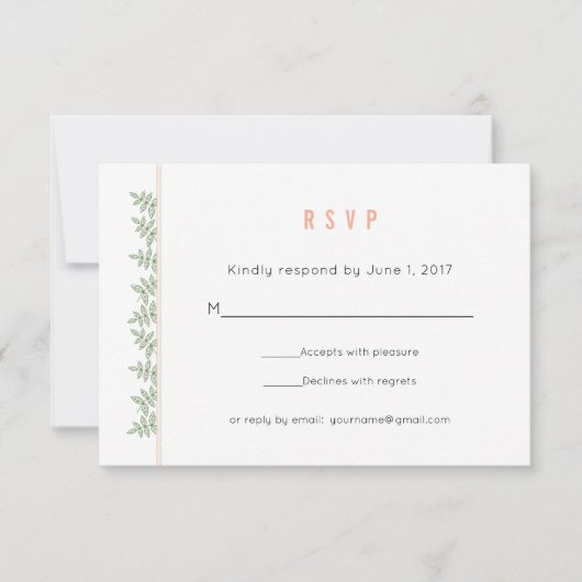 Sage Green Blätter Korallengrenzhochzeit RSVP Karte (Vorderseite)
