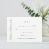 Sage Green Blätter Korallengrenzhochzeit RSVP Karte (Stehend Vorderseite)