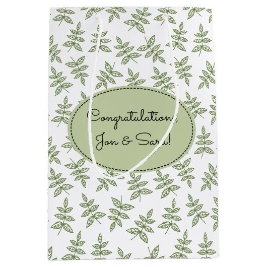 Sage Green Blätter Pattern Wedding Mittlere Geschenktüte (Vorderseite)