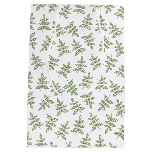 Sage Green Blätter Pattern Wedding Mittlere Geschenktüte (Rückseite)