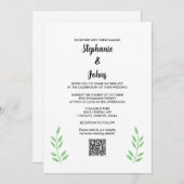 Sage Green Blätter QR Code Schwarzes Skript Hochze Einladung (Vorne/Hinten)
