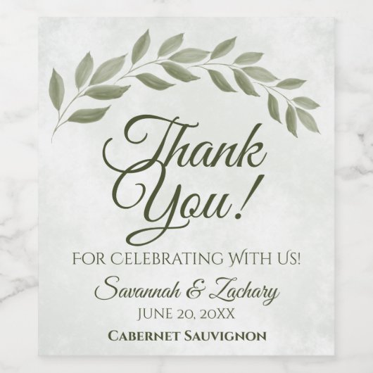 Sage Green Blätter Rustic Wedding Vielen Dank Weinetikett (Einzelnes Label)