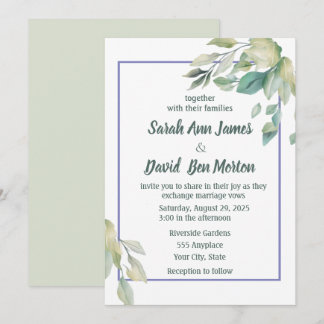 Sage Green Blätter Simple Greenerity Wedding Einladung