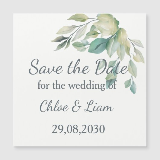 Sage Green Blätter Simple Greenerity Wedding Magnetkarte (Vorderseite)