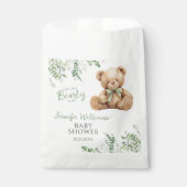 Sage Green Blätter Teddy Bear Bow Baby Boy Dusche Geschenktütchen (Vorderseite)