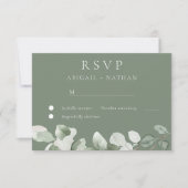 Sage Green Blätter Wasserfarbenhochzeit RSVP Karte (Vorderseite)