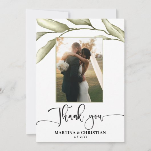 Sage Green Blätter Wedding Danke Karte (Vorderseite)