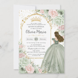 Sage Green Blink Pink BlumenPrinzessin Quinceañera Einladung