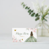 Sage Green Blink Pink BlumenPrinzessin Quinceañera Platzkarte (Stehend Vorderseite)