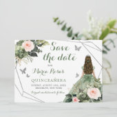Sage Green Blink Pink Floral Quinceañera Einladung (Stehend Vorderseite)