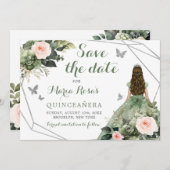 Sage Green Blink Pink Floral Quinceañera Einladung (Vorne/Hinten)