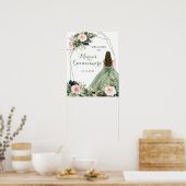 Sage Green Blink Pink Floral Quinceañera Willkomme Poster (Küche)