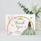 Sage Green Blink Pink Princess Quinceanera Dankeskarte (Stehend Vorderseite)