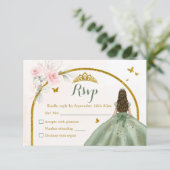 Sage Green Blink Pink Princess Quinceañera RSVP Karte (Stehend Vorderseite)