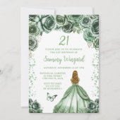 Sage Green Blonde Hair Princess Birthday Party Einladung (Vorderseite)