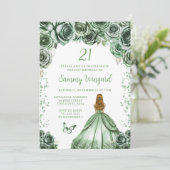 Sage Green Blonde Hair Princess Birthday Party Einladung (Stehend Vorderseite)