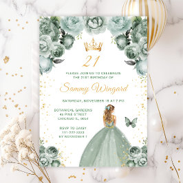 Sage Green Blonde Hair Princess Birthday Party Einladung