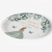 Sage Green Blonde Hair Princess Birthday Party Pappteller (Schrägansicht)