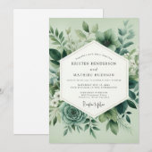 Sage Green Bloom Hochzeit Einladung (Vorne/Hinten)