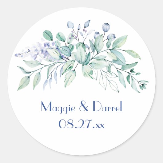 Sage Green & Blue Greenerity Wedding Monogram Runder Aufkleber (Vorderseite)