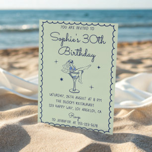 Sage Green & Blue Martini-Glas 30. Geburtstag Einladung