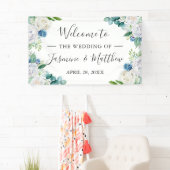 Sage Green Blue White Floral Wedding Party Banner (Insitu)