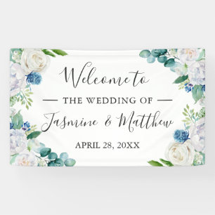 Sage Green Blue White Floral Wedding Party Banner