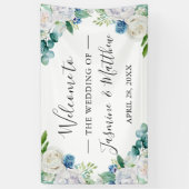 Sage Green Blue White Floral Wedding Party Banner (Vertikal)