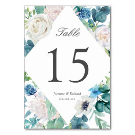 Sage Green Blue White Floral Wedding Tischnummer