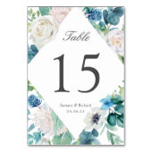 Sage Green Blue White Floral Wedding Tischnummer (Vorderseite)