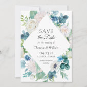 Sage Green Blue White Garden Blumenhochzeit Save The Date (Vorderseite)