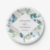 Sage Green Blue White Pastel Blumenkraut Hochzeit Pappteller (Vorderseite)
