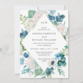 Sage Green Blue White Pastel Floral Wedding Einladung (Vorderseite)