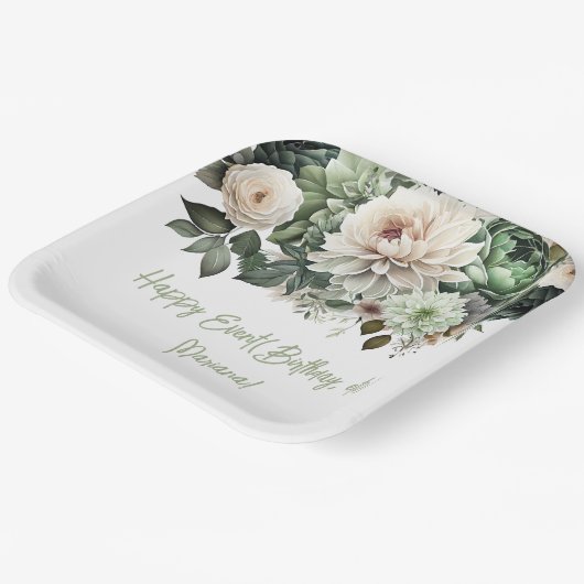 Sage Green Blume Blumenkohl Party Pappteller (Gewinkelt)