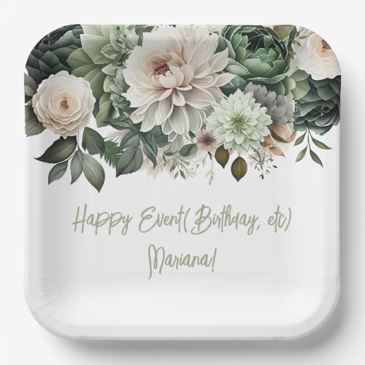 Sage Green Blume Blumenkohl Party Pappteller (Vorderseite)