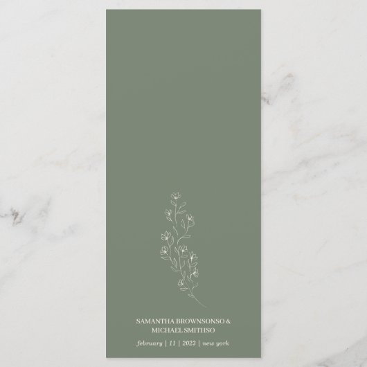 Sage Green Blume Bohemisch Simple Botanic Menükarte (Rückseite)