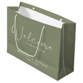Sage Green Blume Boho Begrüßung Große Geschenktüte (Vorderseite Schrägansicht)