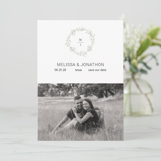 Sage Green Blume Boho Bride Save the Date (Stehend Vorderseite)