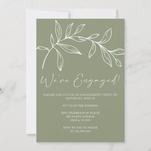 Sage Green Blume Boho Engagement Party Einladung (Vorderseite)
