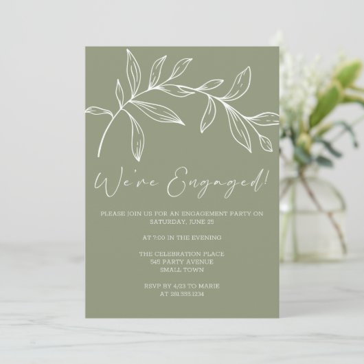 Sage Green Blume Boho Engagement Party Einladung (Stehend Vorderseite)