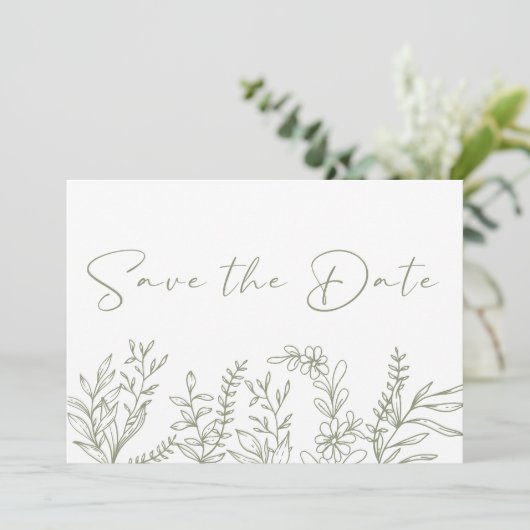 Sage Green Blume Boho Save the Date (Stehend Vorderseite)