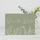 Sage Green Blume Boho Save the Date (Stehend Vorderseite)