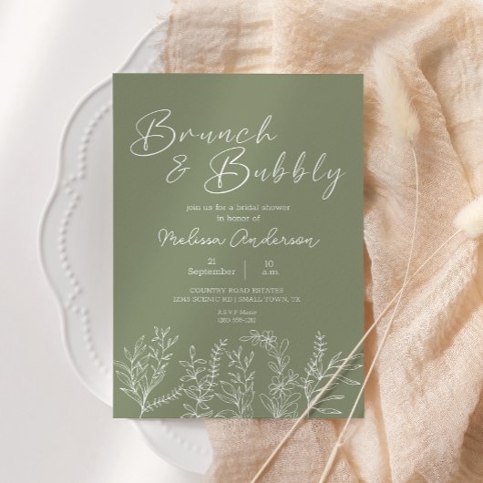 Sage Green Blume Brunch Bridal Dusche Einladung